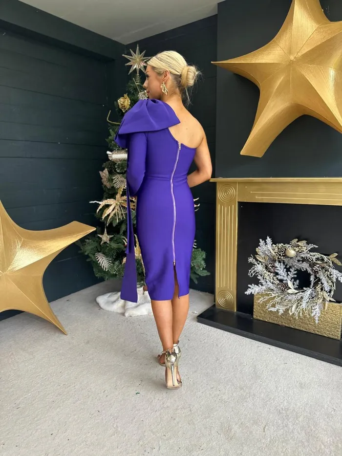 Women Midi Canella Lane Brona Bow Detail Dress Violet