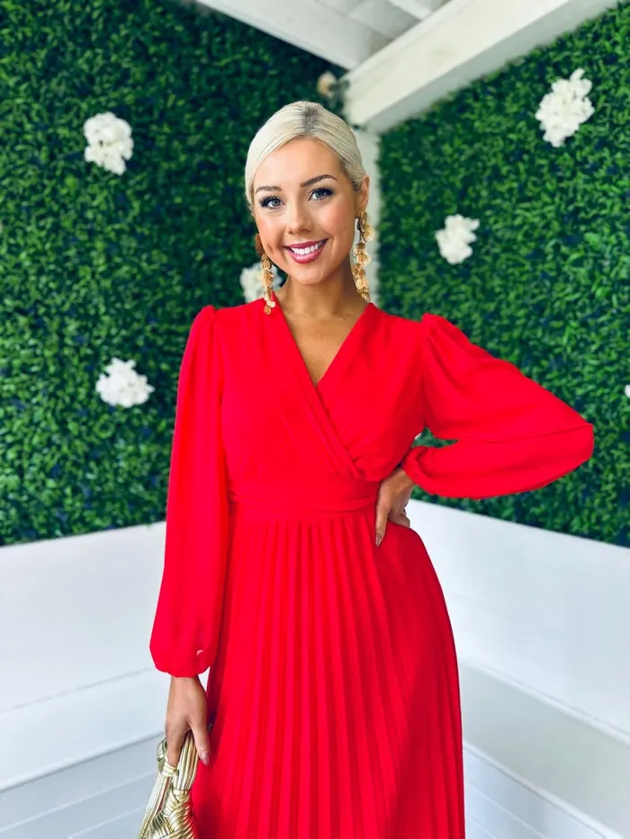 Women Midi Canella Lane Caoimhe Pleated Midi Dress Red