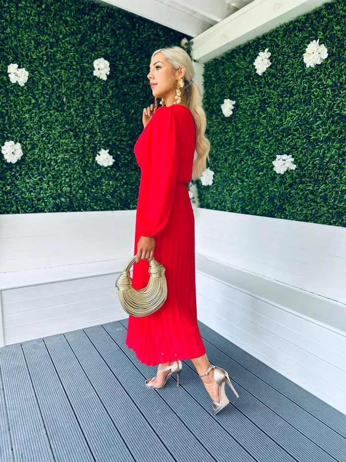 Women Midi Canella Lane Caoimhe Pleated Midi Dress Red