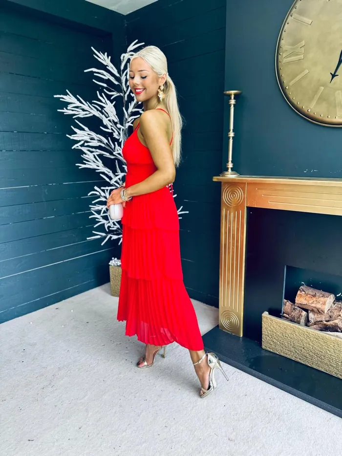 Women Midi Canella Lane Fiadh Layered Midi Dress Red