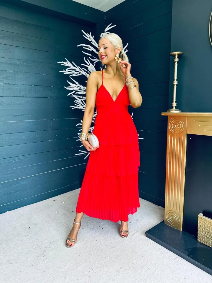 Women Midi Canella Lane Fiadh Layered Midi Dress Red