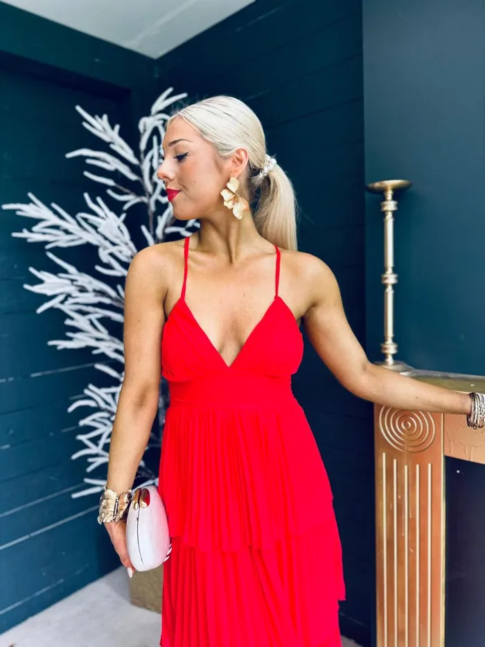Women Midi Canella Lane Fiadh Layered Midi Dress Red
