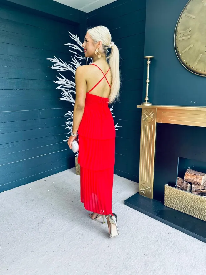 Women Midi Canella Lane Fiadh Layered Midi Dress Red