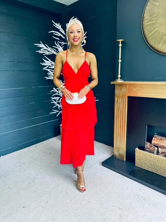 Women Midi Canella Lane Fiadh Layered Midi Dress Red