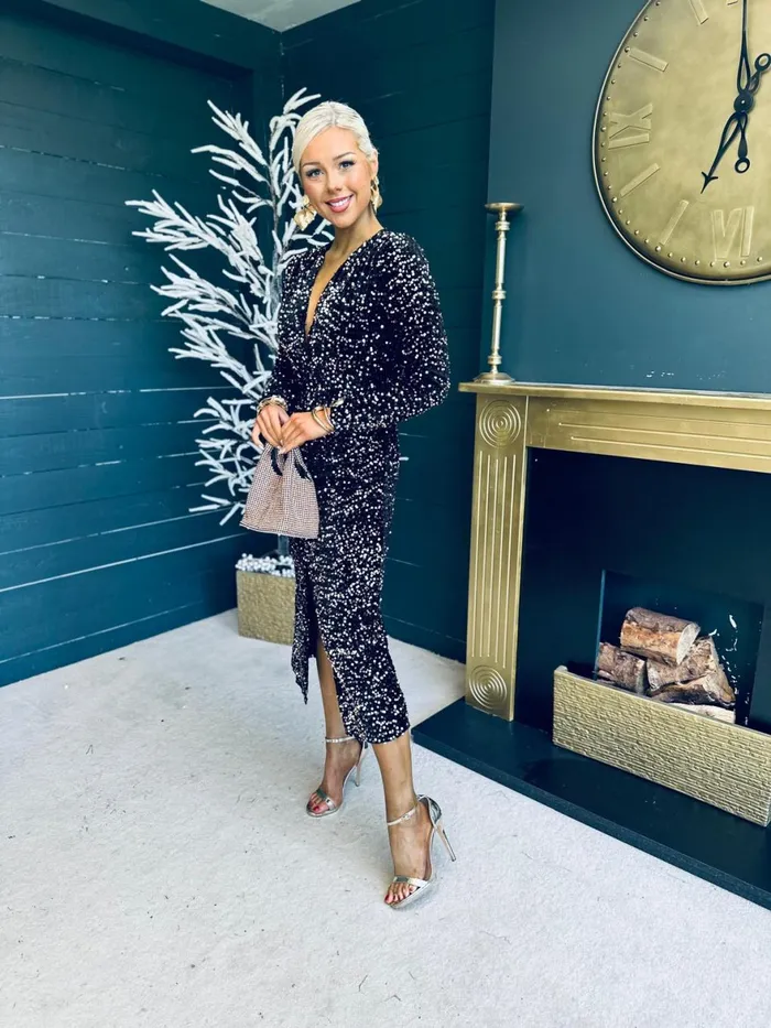 Women Midi Canella Lane Meade Sequin Midi Dress Rose Gold