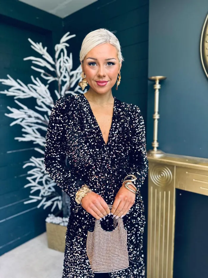 Women Midi Canella Lane Meade Sequin Midi Dress Rose Gold