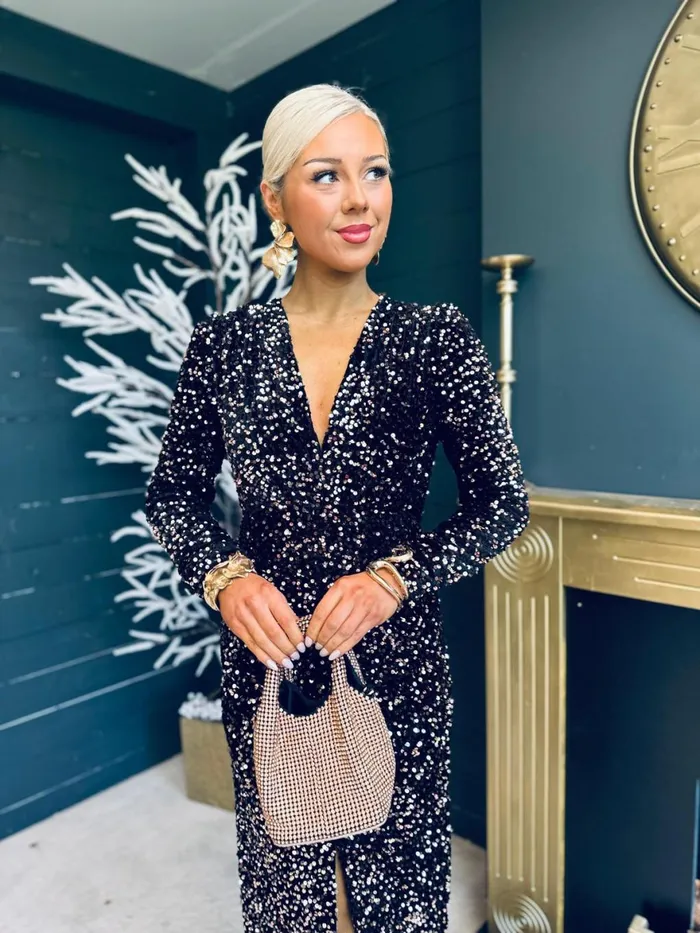 Women Midi Canella Lane Meade Sequin Midi Dress Rose Gold