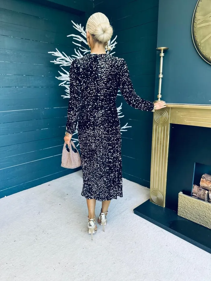 Women Midi Canella Lane Meade Sequin Midi Dress Rose Gold