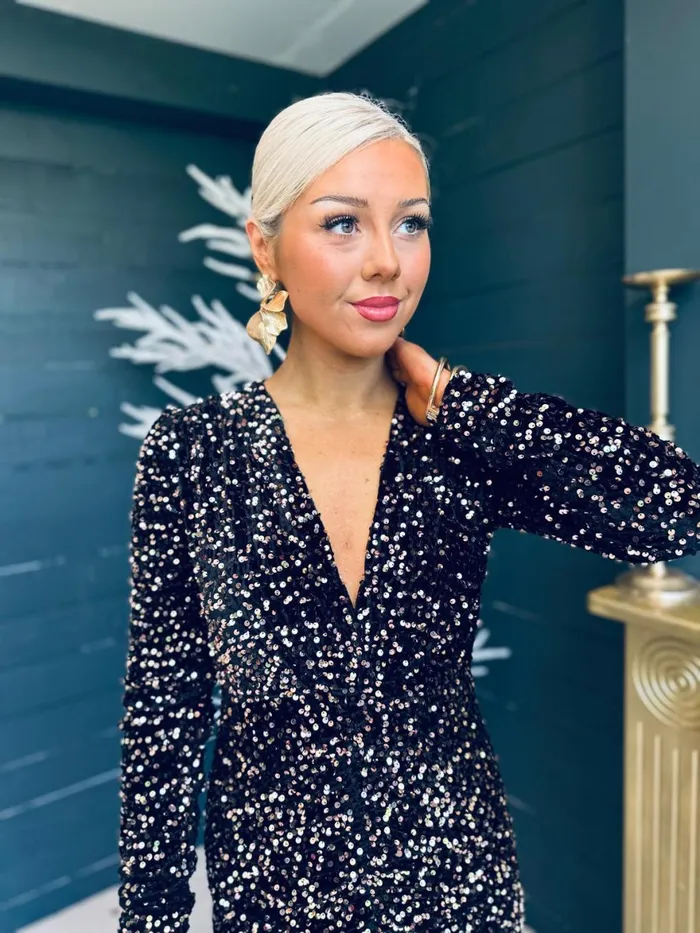 Women Midi Canella Lane Meade Sequin Midi Dress Rose Gold
