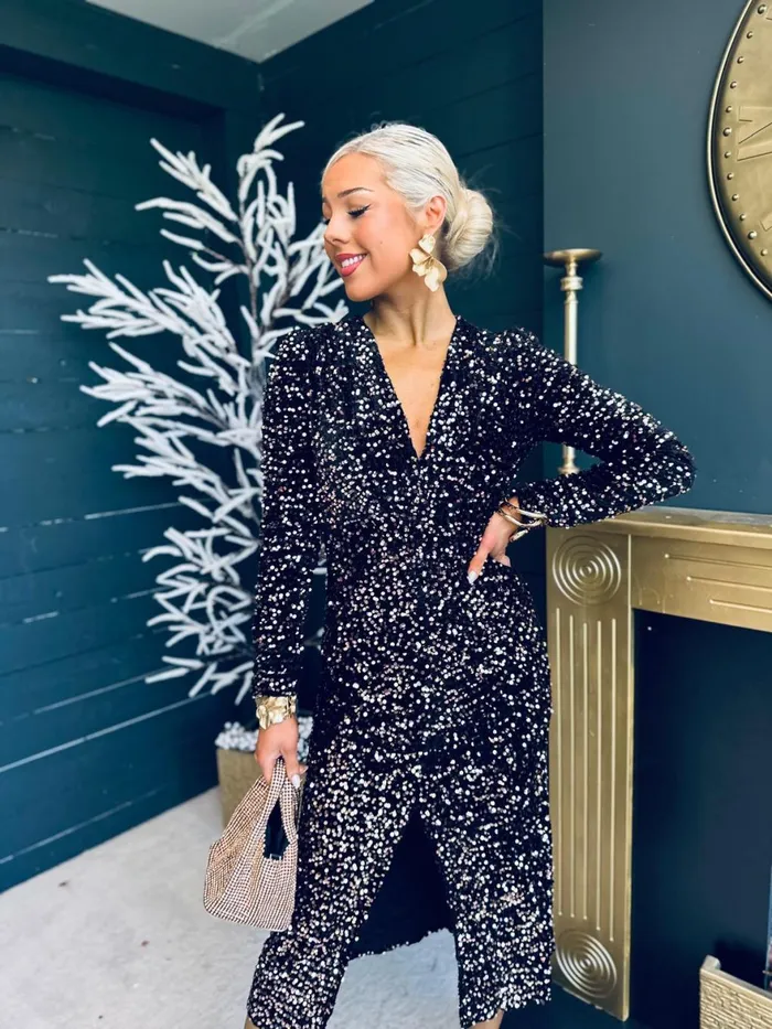 Women Midi Canella Lane Meade Sequin Midi Dress Rose Gold