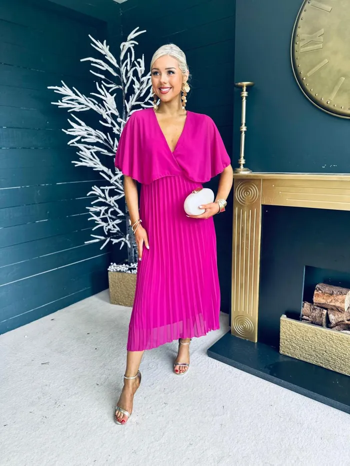 Women Midi Canella Lane Stacey Pleated Midi Dress Orchid