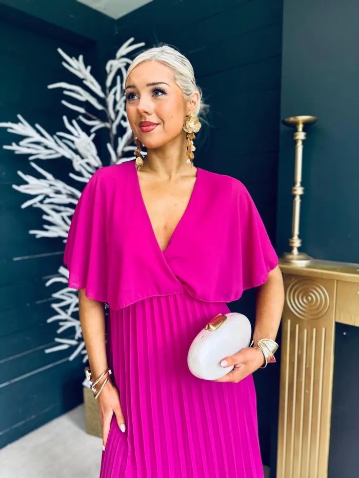 Women Midi Canella Lane Stacey Pleated Midi Dress Orchid