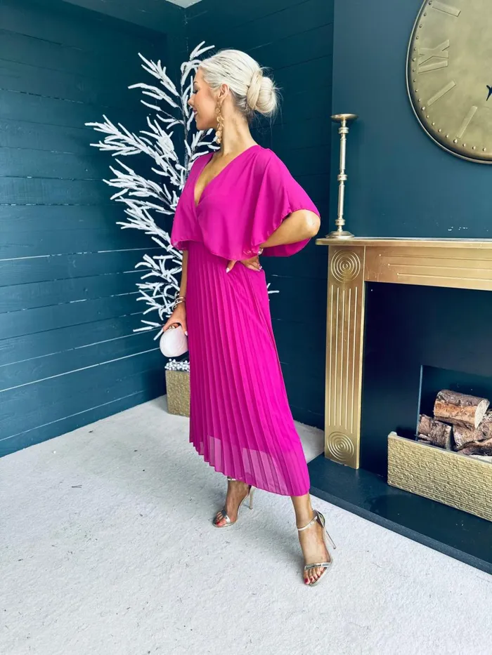 Women Midi Canella Lane Stacey Pleated Midi Dress Orchid
