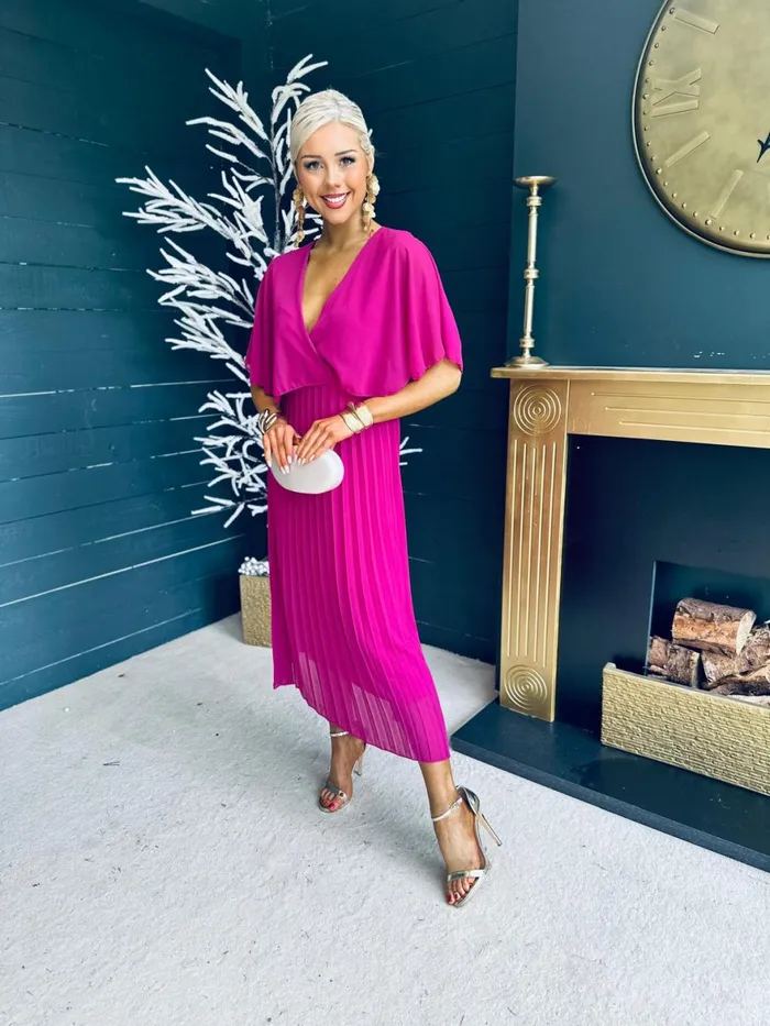 Women Midi Canella Lane Stacey Pleated Midi Dress Orchid
