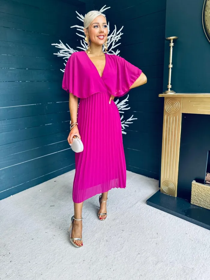 Women Midi Canella Lane Stacey Pleated Midi Dress Orchid