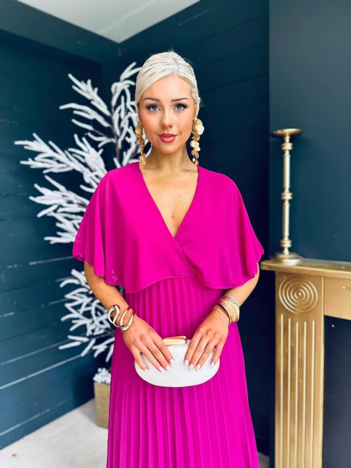 Women Midi Canella Lane Stacey Pleated Midi Dress Orchid
