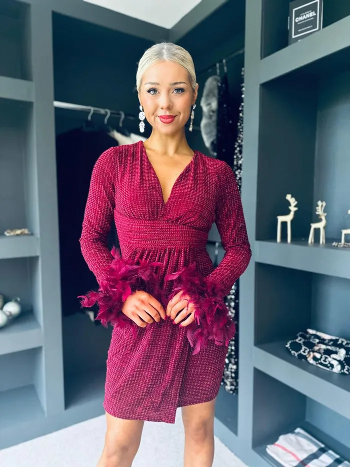 Women Mini Canella Lane Quin Detailed Mini Dress Burgundy
