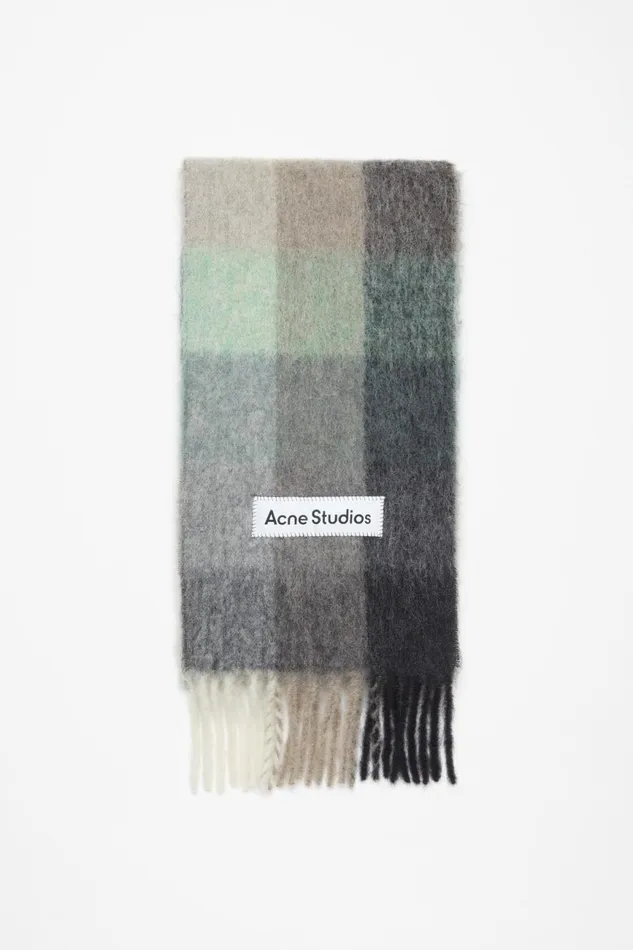 Women Mohair Checked Scarf Greengreyblack Acne Studios Scarves
