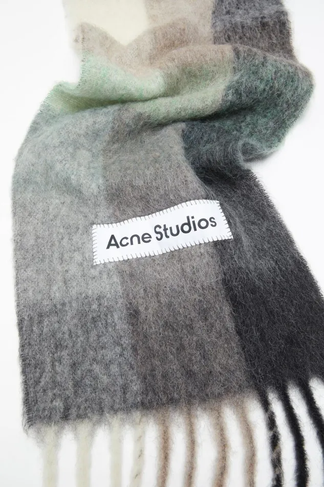 Women Mohair Checked Scarf Greengreyblack Acne Studios Scarves
