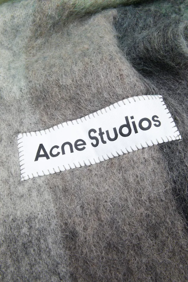 Women Mohair Checked Scarf Greengreyblack Acne Studios Scarves