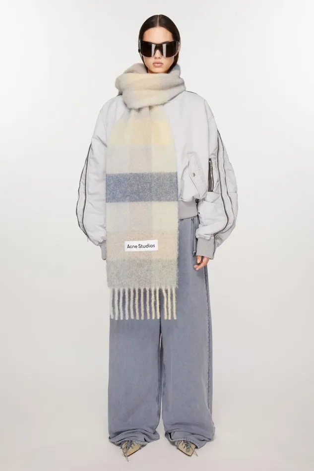 Women Mohair Checked Scarf Vanillabeigelavender Acne Studios Scarves