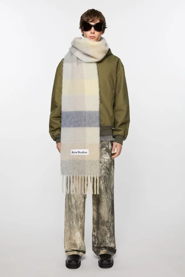 Women Mohair Checked Scarf Vanillabeigelavender Acne Studios Scarves