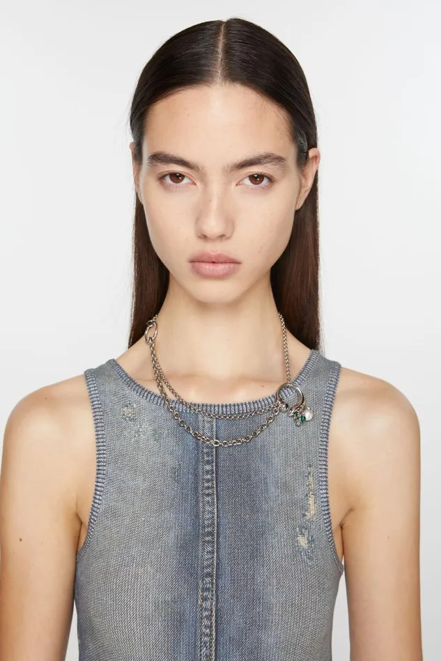 Women Multichain Charm Necklace Silvergreen Acne Studios Jewellery