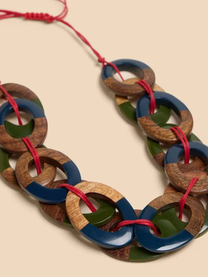Women NECKLACES White Stuff Thea Wood Resin Link Necklace Green Multi