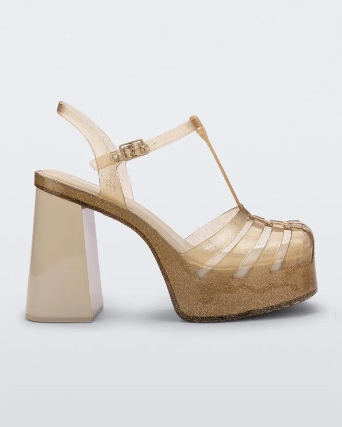 Women Party Heel Beige Glitter Gold Melissa Heels