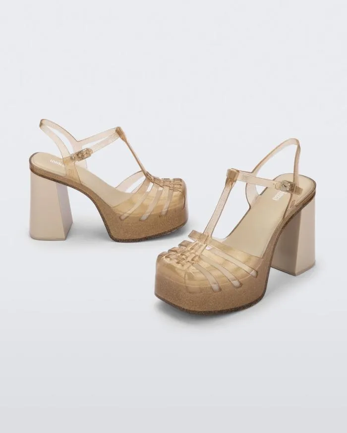 Women Party Heel Beige Glitter Gold Melissa Heels