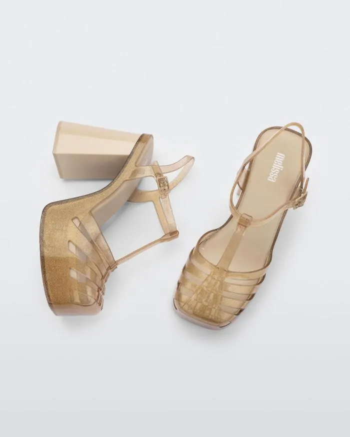 Women Party Heel Beige Glitter Gold Melissa Heels