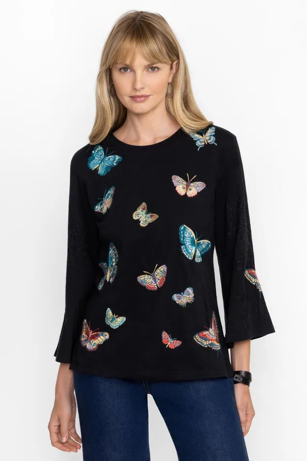 Women Petites Johnny Was KIMONO SLEEVE TEE Black