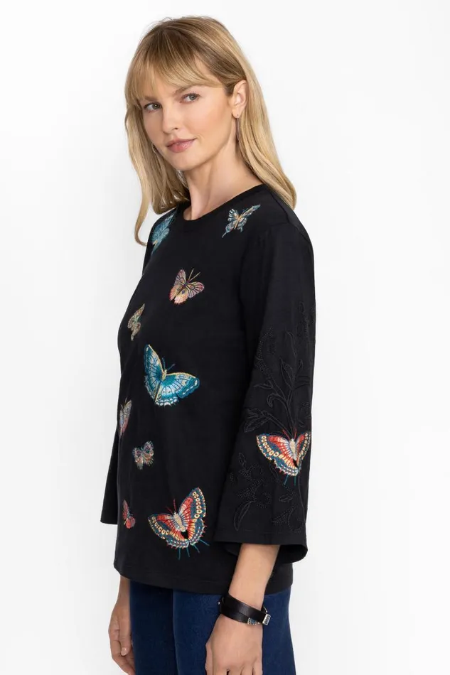 Women Petites Johnny Was KIMONO SLEEVE TEE Black Women Petites Johnny Was KIMONO SLEEVE TEE Black