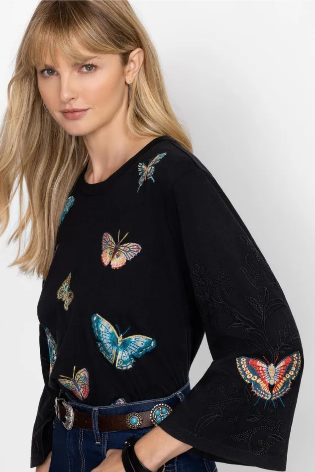 Women Petites Johnny Was KIMONO SLEEVE TEE Black Women Petites Johnny Was KIMONO SLEEVE TEE Black