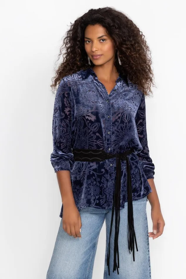 Women Petites Johnny Was MISTY LONG SLEEVE BUTTON DOWN SHIRT Sapphire Blue Women Petites Johnny Was MISTY LONG SLEEVE BUTTON DOWN SHIRT Sapphire Blue