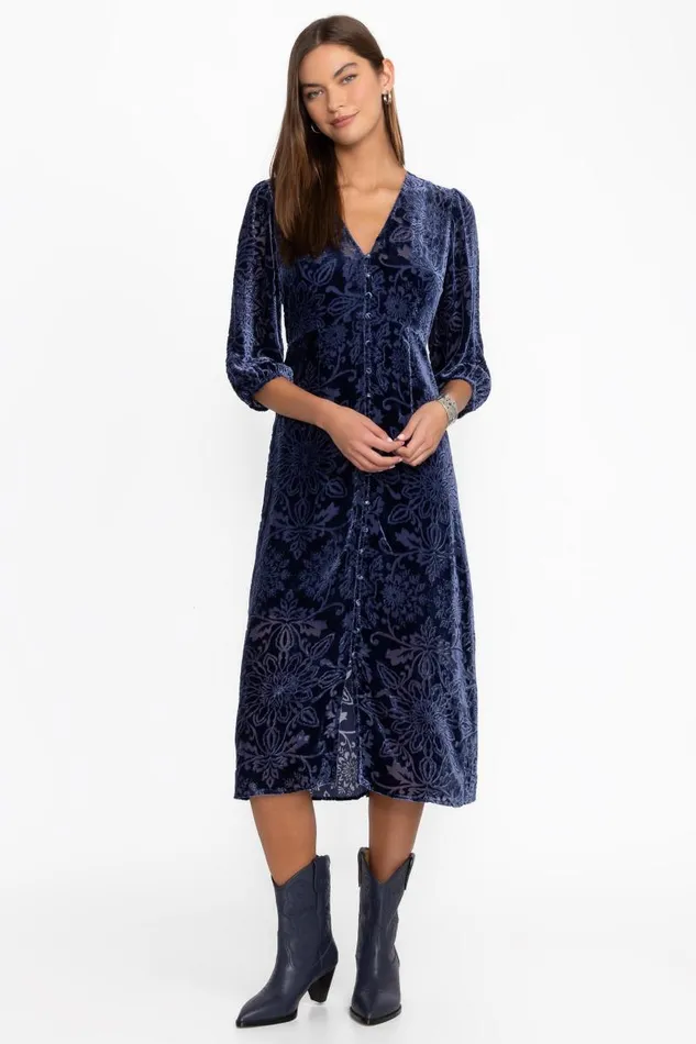 Women Petites Johnny Was RYAN MIDI DRESS Sapphire Blue