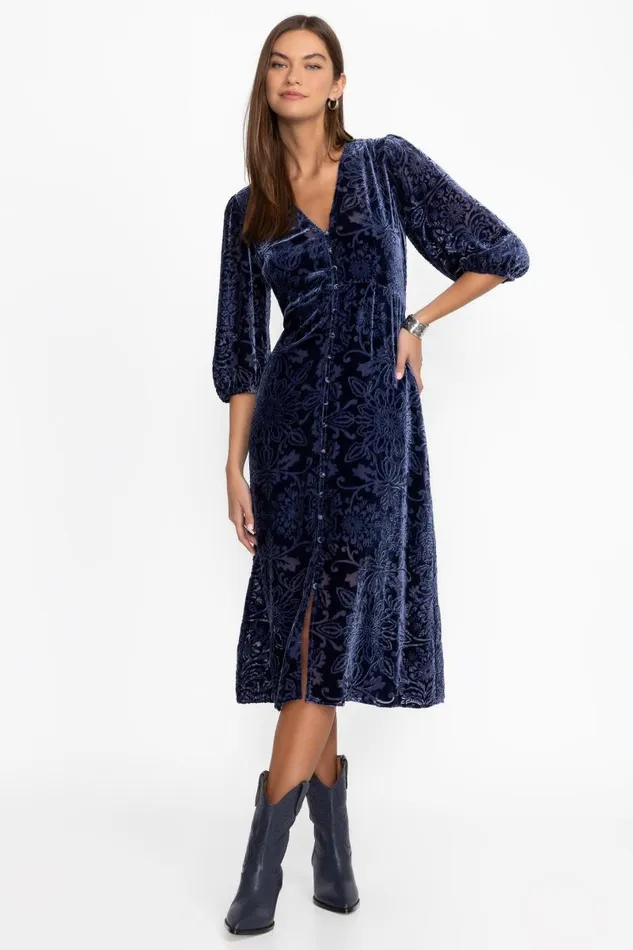 Women Petites Johnny Was RYAN MIDI DRESS Sapphire Blue Women Petites Johnny Was RYAN MIDI DRESS Sapphire Blue