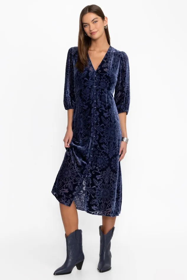 Women Petites Johnny Was RYAN MIDI DRESS Sapphire Blue Women Petites Johnny Was RYAN MIDI DRESS Sapphire Blue