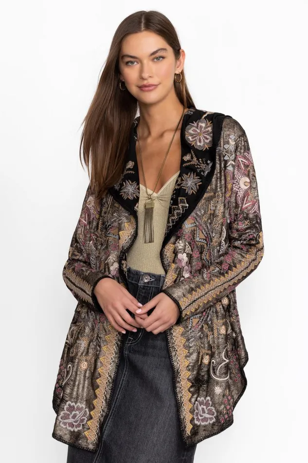 Women Plus Size Johnny Was BIYA METALLIC SHORT HOODIE Black Metallic