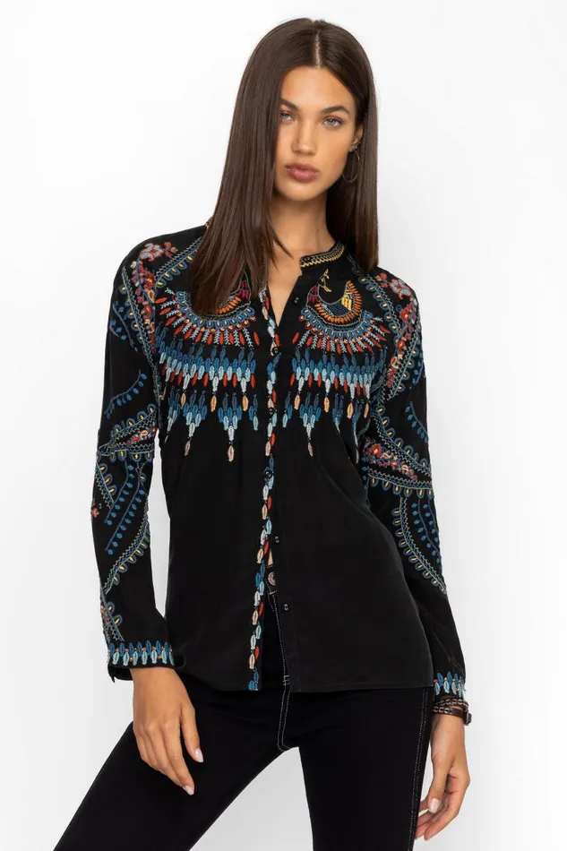 Women Plus Size Johnny Was THE AUDREY MANDARIN TUNIC Black Women Plus Size Johnny Was THE AUDREY MANDARIN TUNIC Black