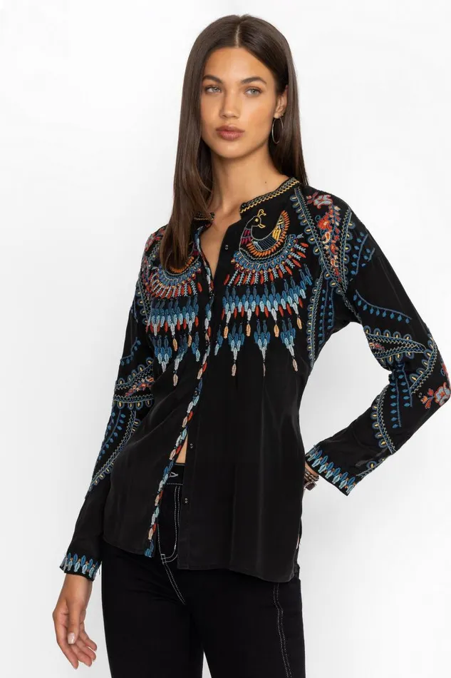 Women Plus Size Johnny Was THE AUDREY MANDARIN TUNIC Black Women Plus Size Johnny Was THE AUDREY MANDARIN TUNIC Black