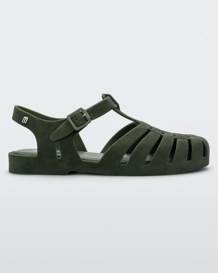 Women Possession Velvet Green Flocked Melissa Sandals