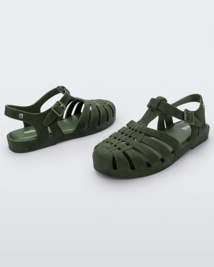 Women Possession Velvet Green Flocked Melissa Sandals