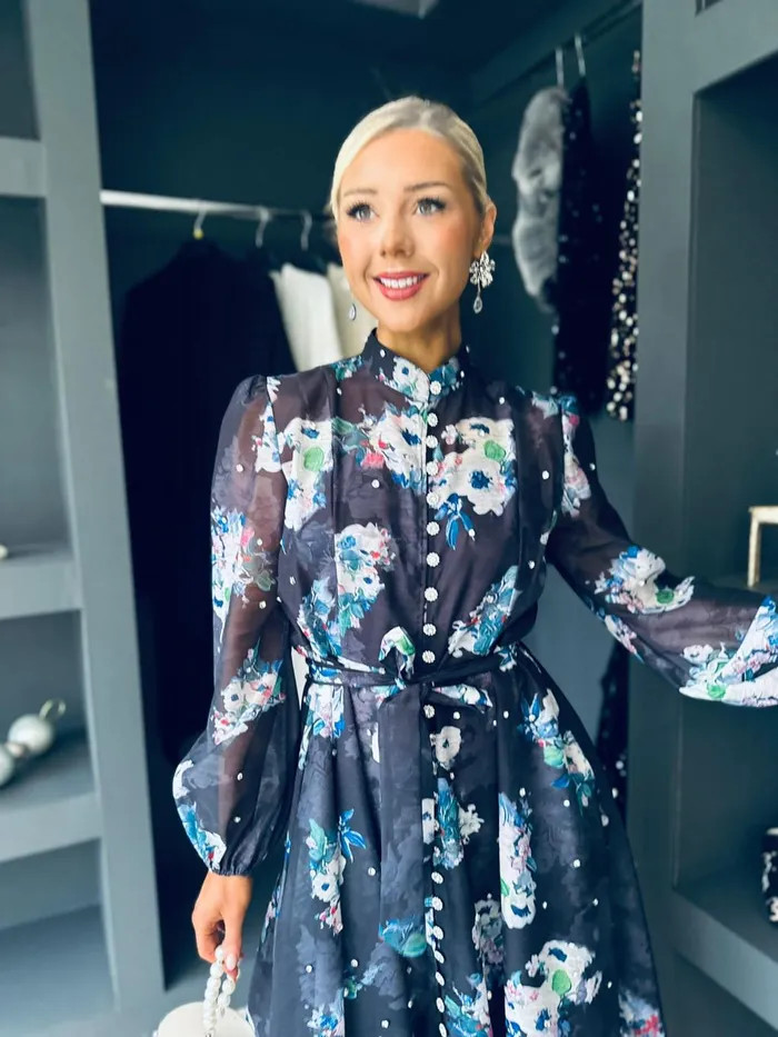 Women Premium Canella Lane Miriam Embellished Occasion Dress Black and Blue