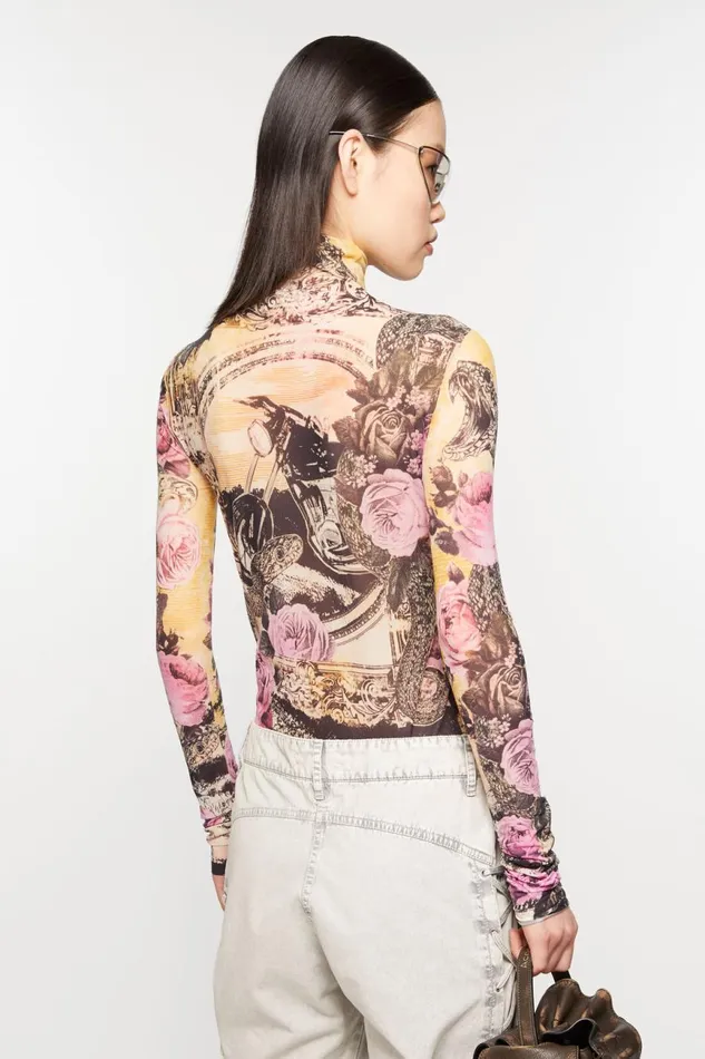 Women Printed Seamless Tshirt Pink Multicolor Acne Studios Tshirts