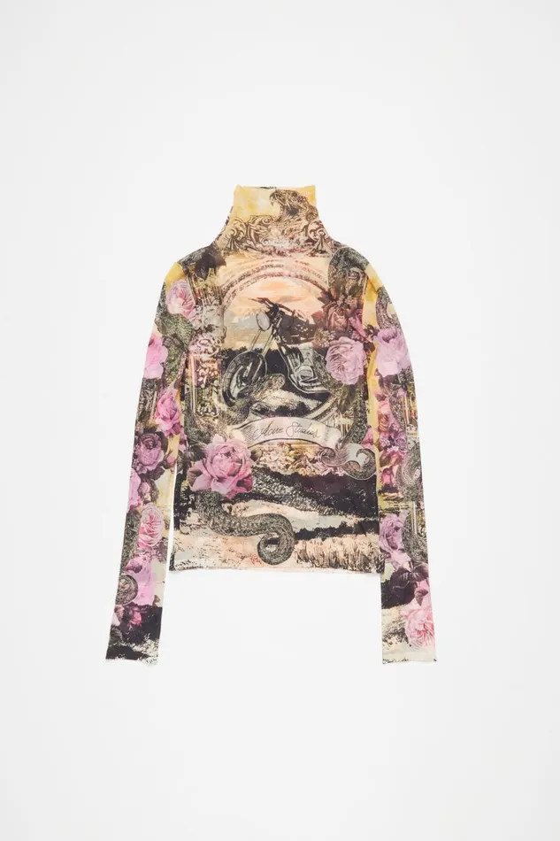 Women Printed Seamless Tshirt Pink Multicolor Acne Studios Tshirts