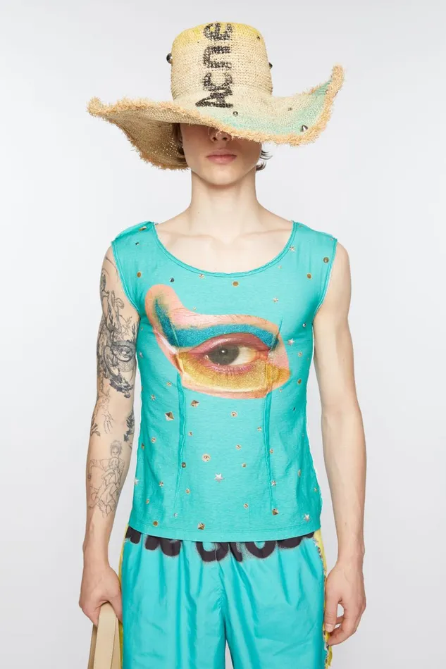 Women Printed Tank Top Emerald Green Acne Studios Tshirts