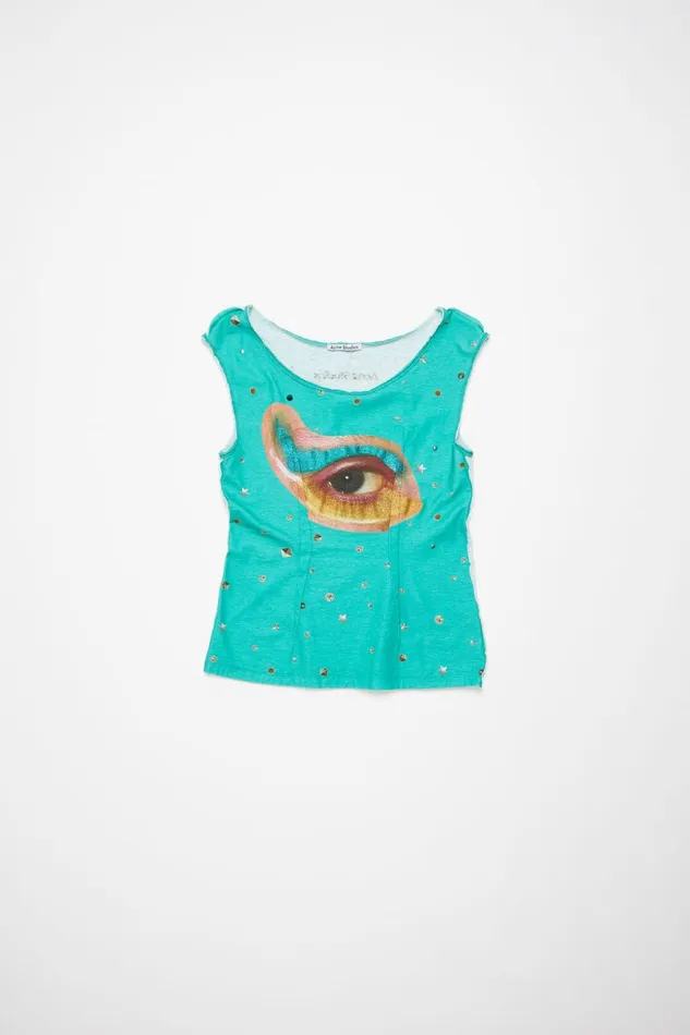 Women Printed Tank Top Emerald Green Acne Studios Tshirts