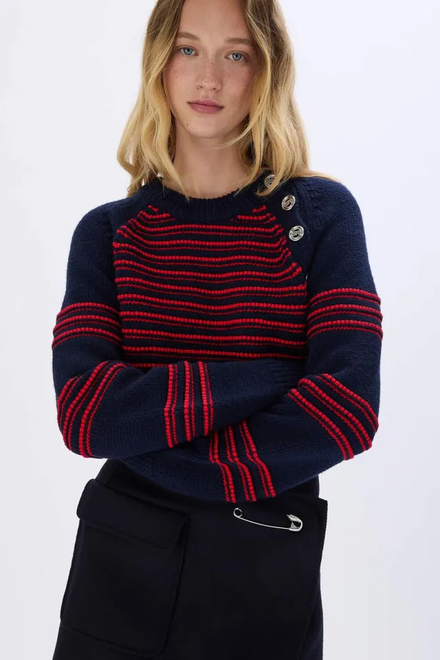 Women Raised Knit Striped Sweater Striped Bluered Multi Sonia Rykiel Sweaters