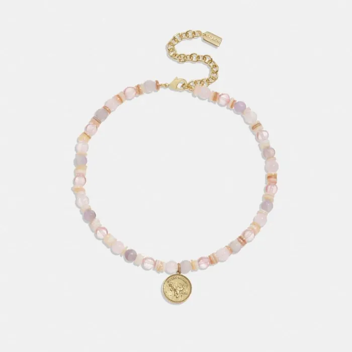 Women Rexy Coin Beaded Choker Necklace Goldpink Multi Coach Jewelry
